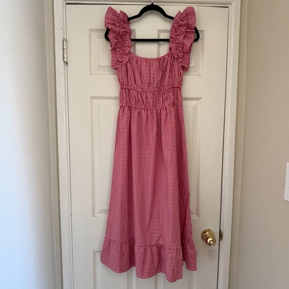 Sim & Sam Red Gingham Ruffle Maxi Dress Sz. M